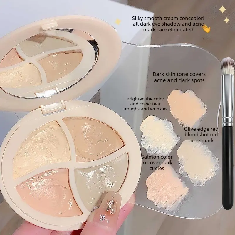 SWEET MINT 4-color Concealer Set, Multi Use Concealer, including concealer cream and professional concealer brush. Covers facial blemishes, brightens eye area and evens skin tone.