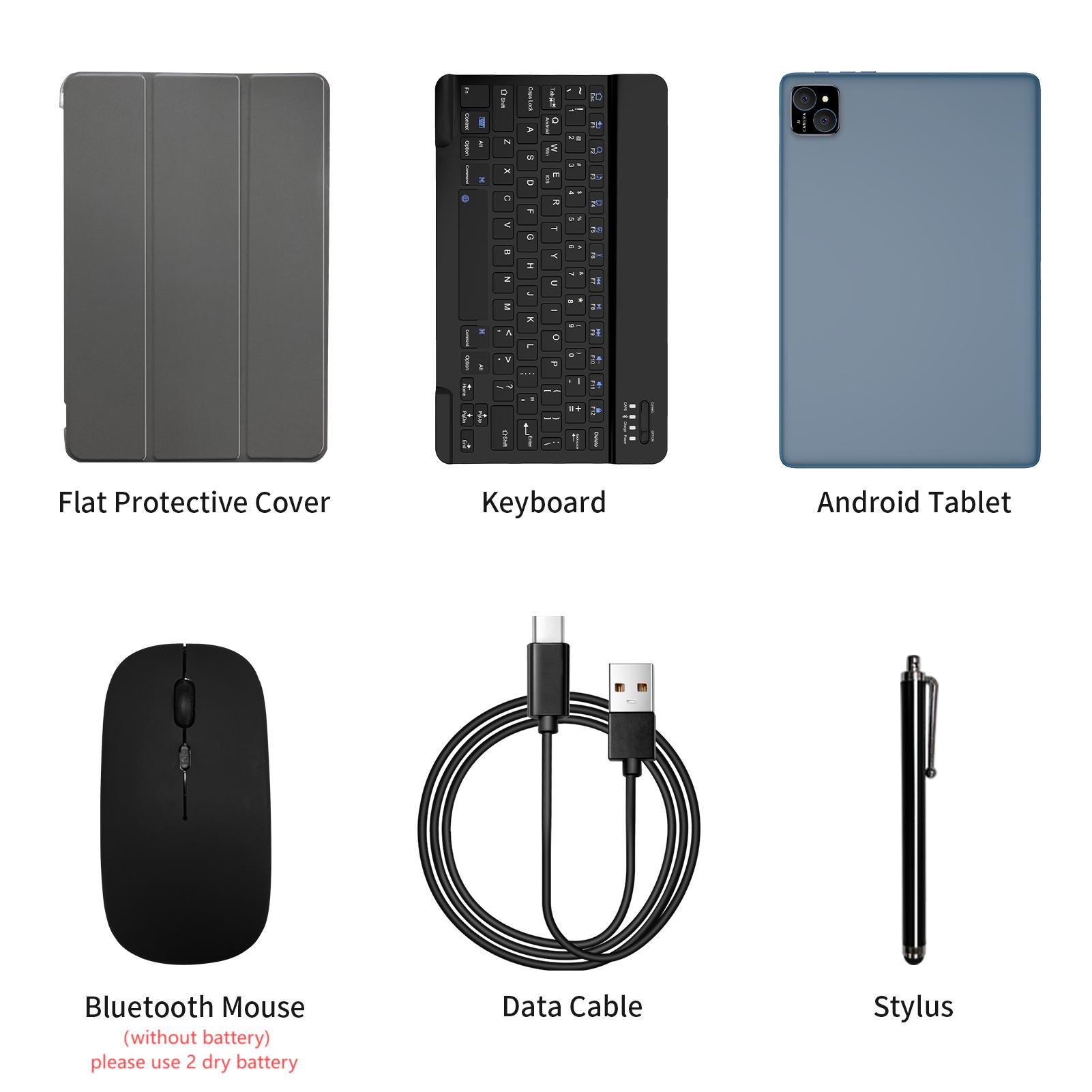 10.1 Inch Android Tablet, USB Charging Large Storage Entertainment Office Dual Channel Speaker with BT Keyboard & Mouse, Office Equipment, Portable Tablet