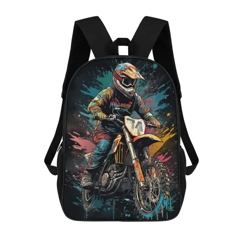 Unisex Lightweight Large-Capacity Zipper Backpack with Durable Fabric, 17-In Laptop Bag for Dirt Bike Motorcycle Racing, Travel, Travel/Work