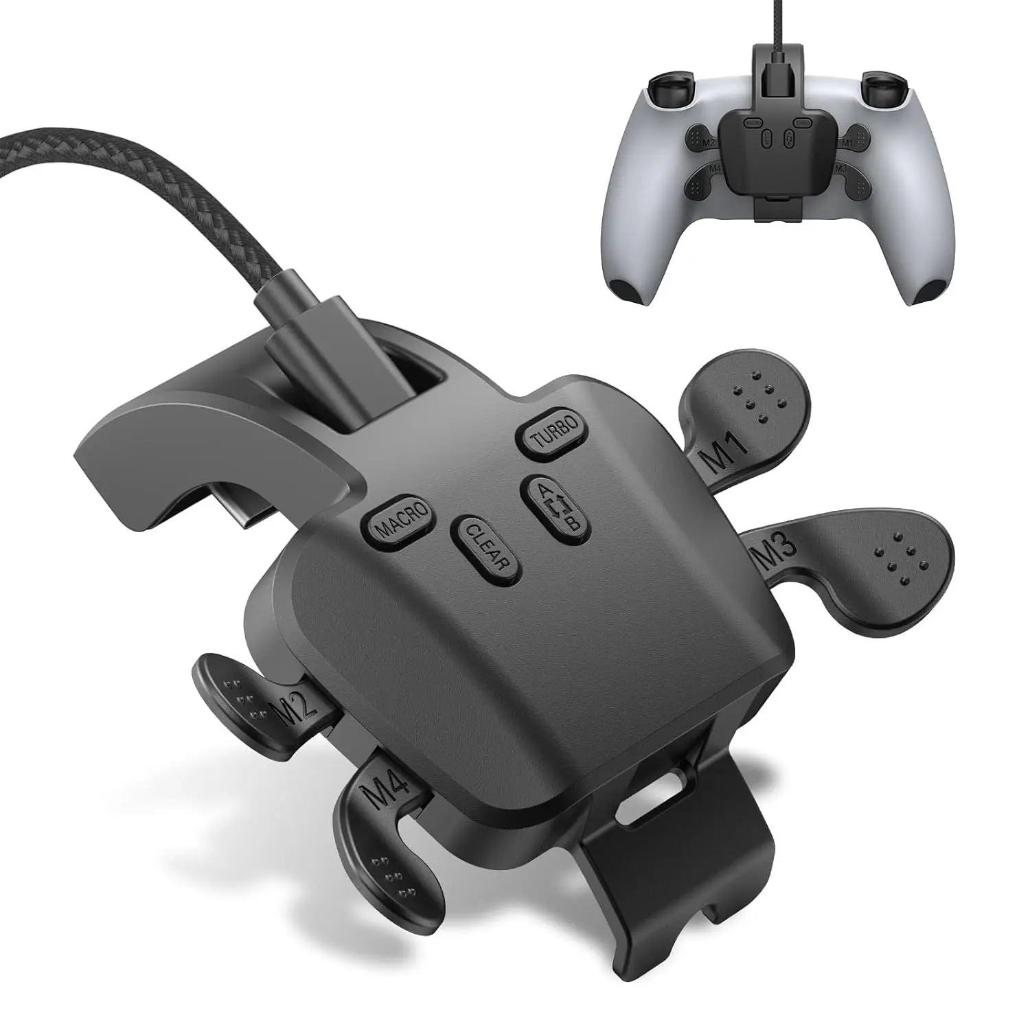 PS-5 Controller Paddles Accessories, Plug-and-Play with 4 Programmable Buttons, Supports Turbo, Remap, Macros, Button Swap, Compatible with PS-5 Console/PC, 7.2FT Wired USB (Black)