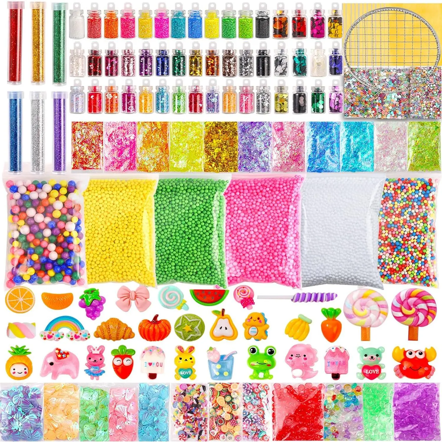 Slime Making Kit Supplies, 163 Pack Slime Mix Ins Accessories Slime Add Ins Foam Glitter Slimes Charm Bulk Fishbowl Beads Containers for Slimes Making Coloring and Party Decorations