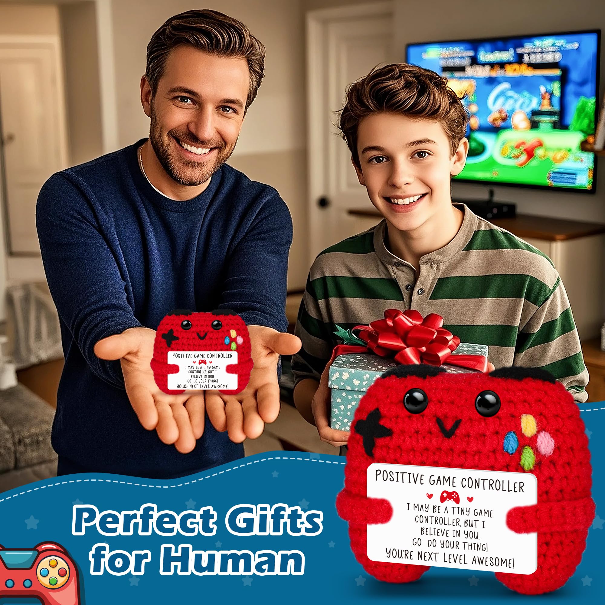 Adorable Handmade Knit Game Controller Plush, Unique Emotional Support Stress Relief Doll, Soft Squeeze Toy, Birthday Christmas & Holiday Gifts for Women, Men & Him, Teacher Appreciation Present, Small Cute Decor for Home, Office & Bag Pendant