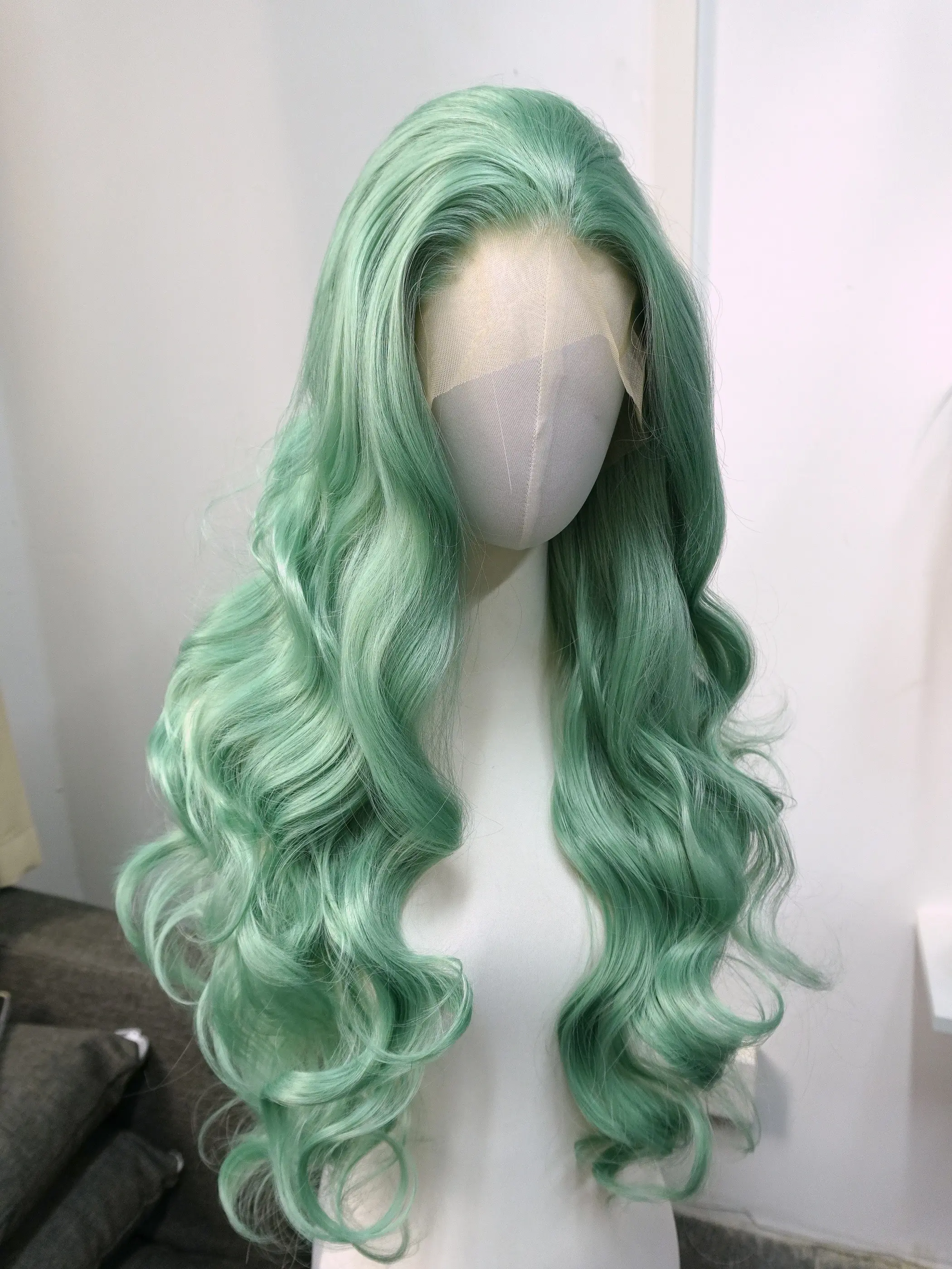 Mint Green Wig for Women 26inch Long Water Wavy Wig 26inch 13x4 HD Lace Front Wigs Free Parting Synthetic Lace Wigs for Cosplay Synthetic Hair Wigs Synthetic Fiber Wig