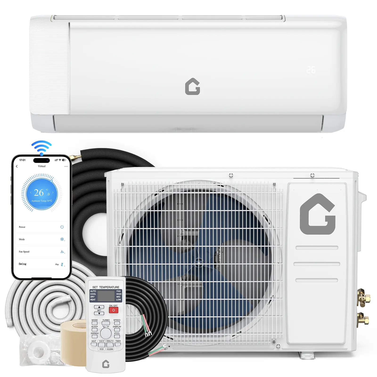 12000 BTU Mini Split AC Heat Pump, 18.5 SEER2 WiFi Smart Air Conditioner with Alexa, Ductless Wall Mount for Bedroom Garage Office, 230V, R454B, White