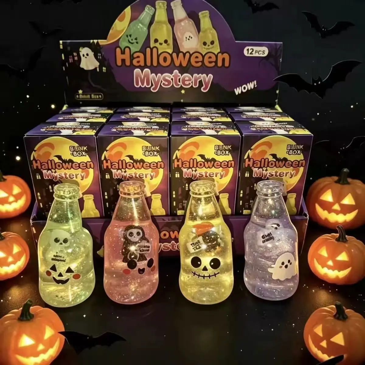 4pcs Halloween Squeeze Toys, Soft Material Non-Sticky Fun Bottle Shape, Slow Rebound Toy, Perfect for Halloween Atmosphere