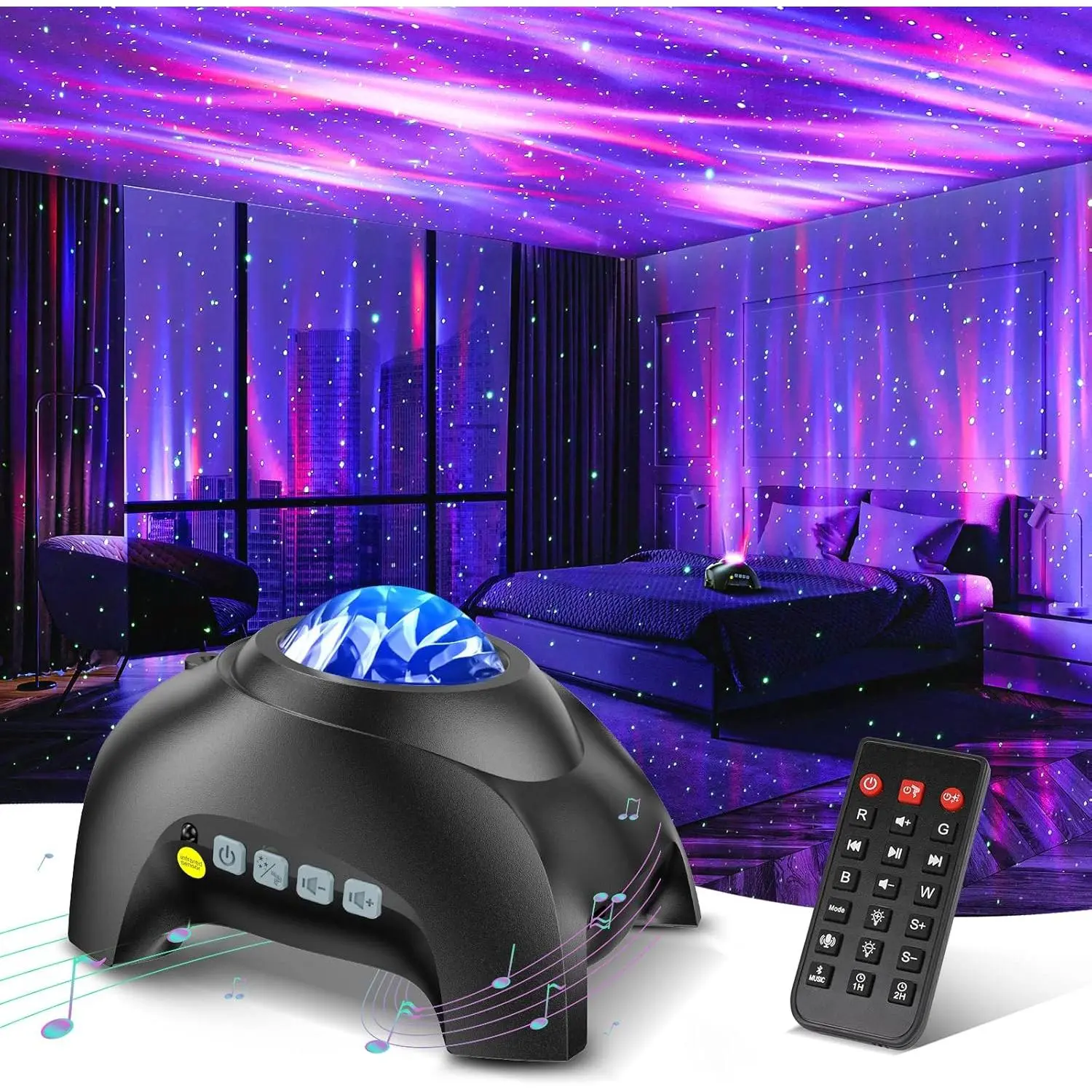 Northern Galaxy Light  Projector with 33 Light Effects, Night Lights LED  Projector for Bedroom Nebula Lamp, Remote Control, White Noises,  Speaker for Parties Black