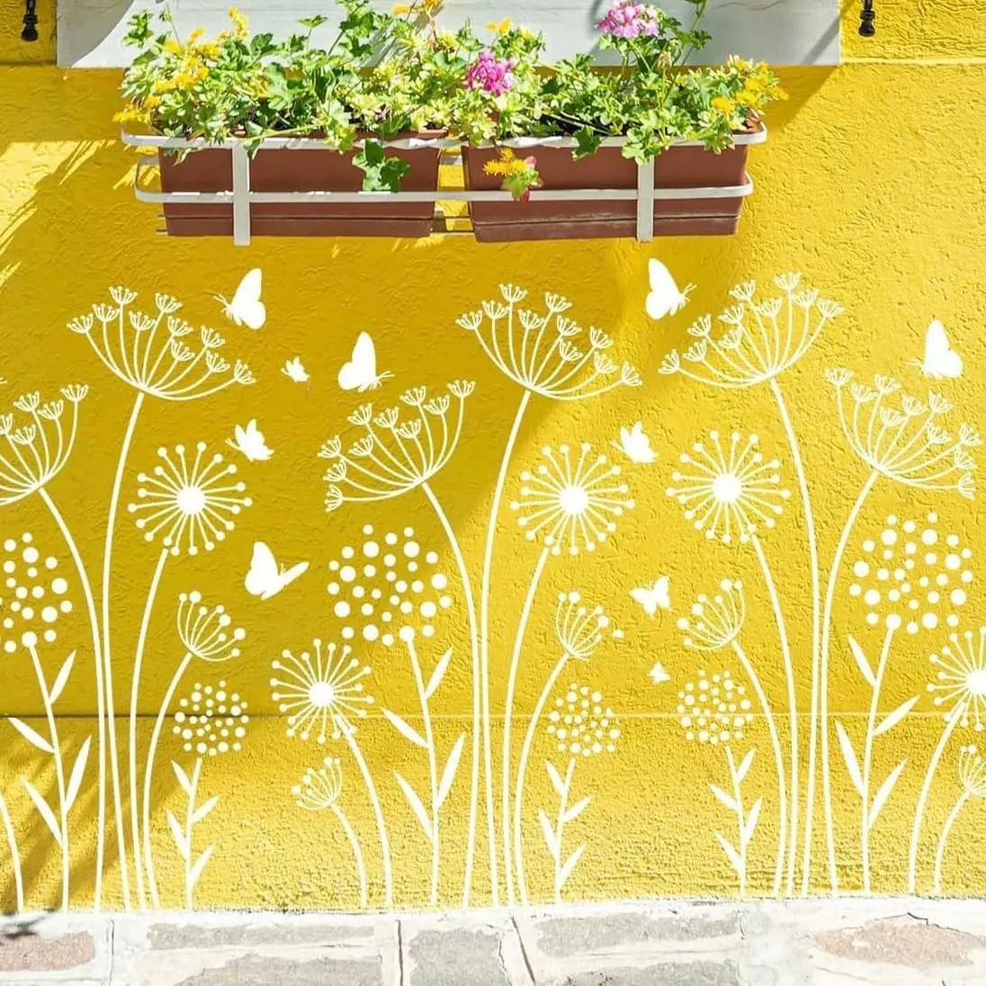 Large Flower Stencils for Painting Dandelion Stencils for Wood Fence | Reusable Floral Stencil for Outside Walls Furniture Fabrics