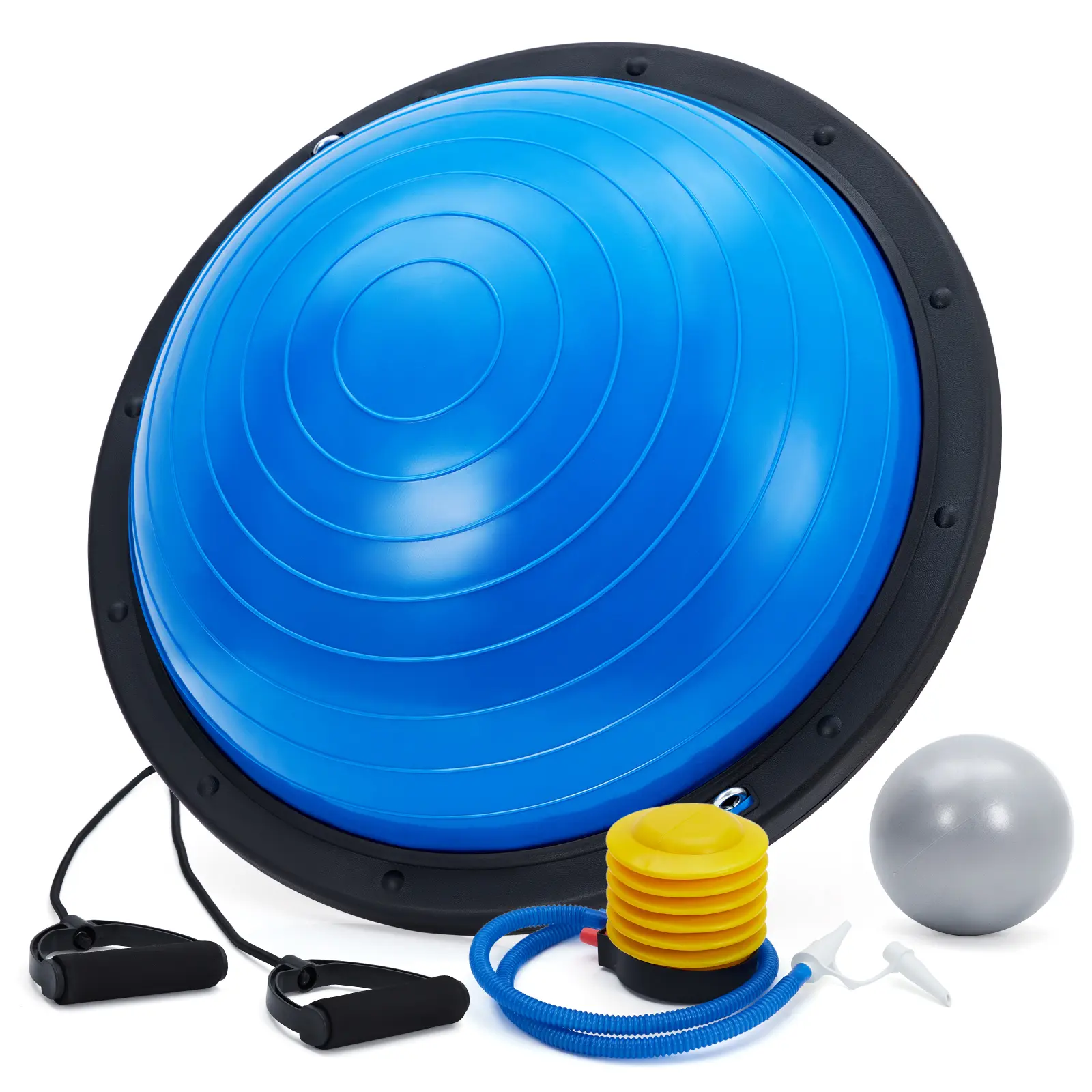 23 Inch Half Balance Ball Trainer, 1600LB Capacity Anti-Slip Base for Core & Strength Training, Inflatable Stability Yoga Trainer Complete with Resistance Bands & Air Pump, Home Gym Fitness Equipment