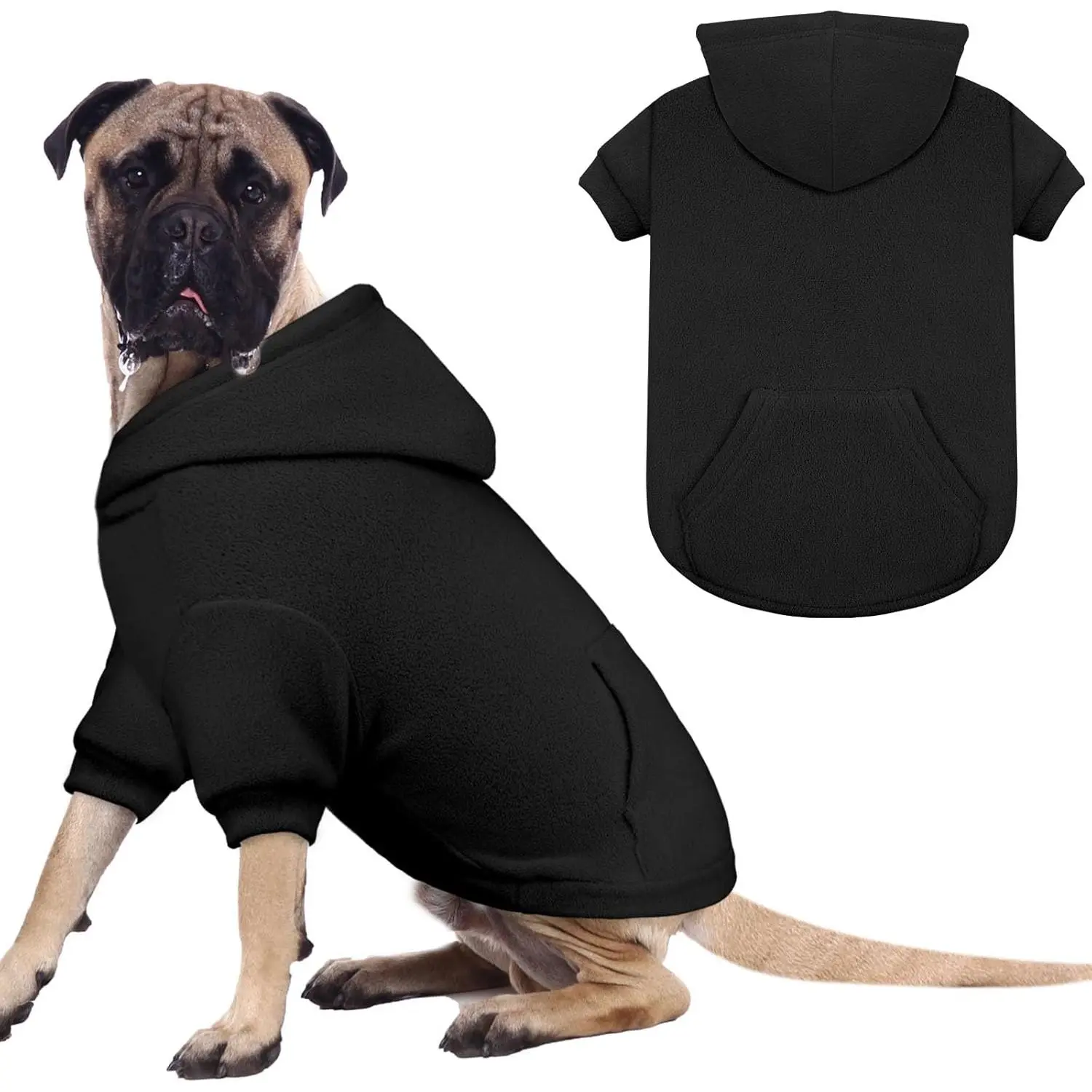 Dog Sweaters for Large Dogs,Extra-Large Dog Hoodie,Warm Fleece Sweatshirt with Hood & Pocket,Leash Hole,Cozy Cold Weather Clothes Sweater Hoodie for Large Dogs(Black,XXL)