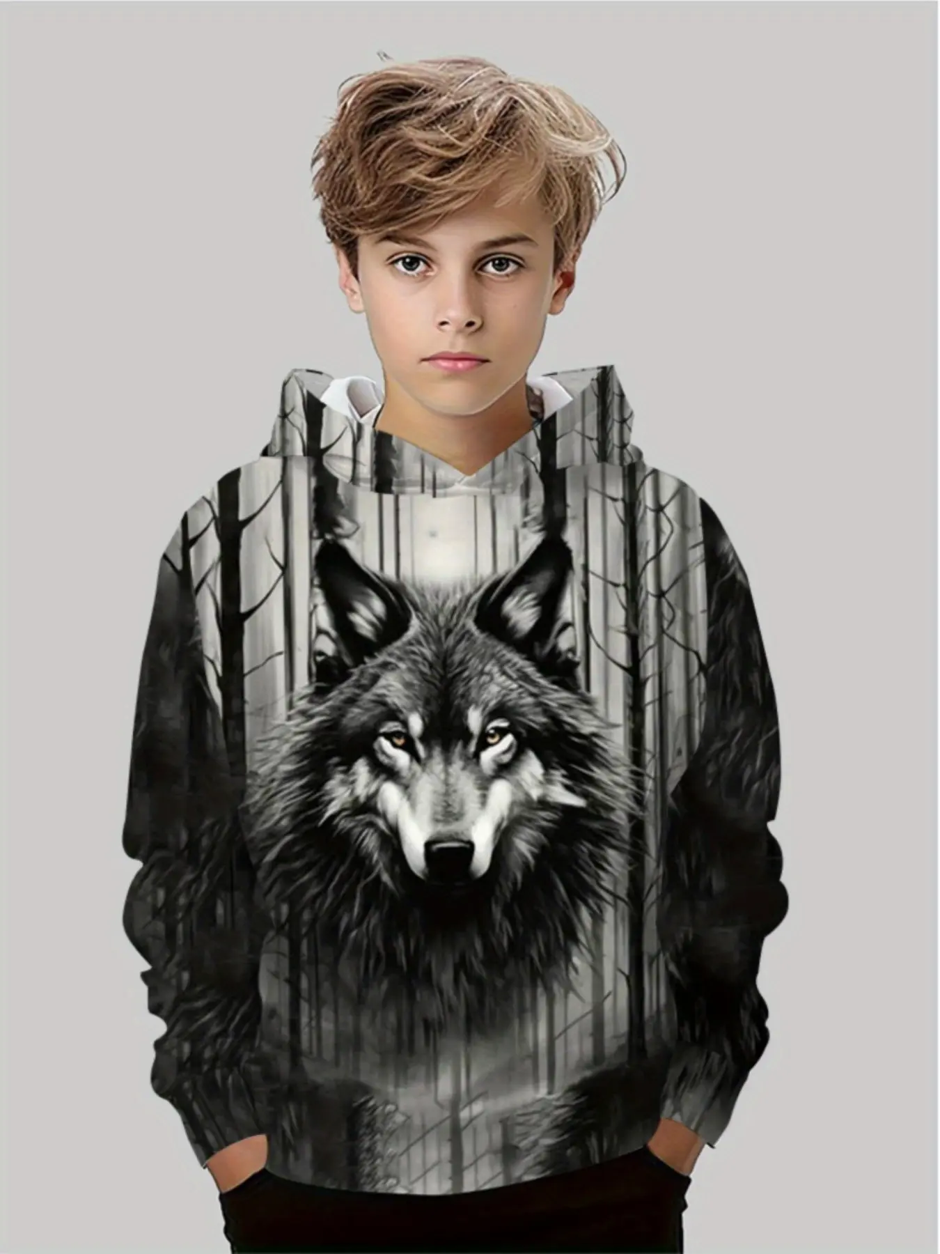 Boys' Zebra Tiger Graphic Hoodie, Striped Casual Sweatshirt, Long Sleeve Loose Fit, Spring & Fall Fashion
