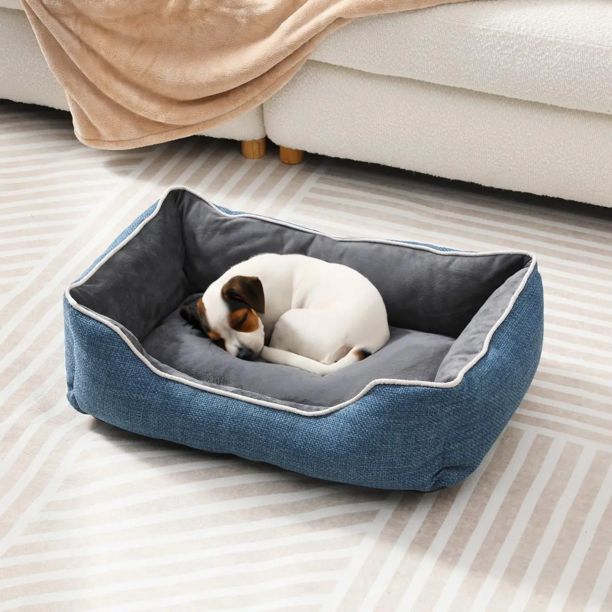 [Bellemave]Small Dog Bed with Anti-Slip Bottom, Cat Bed with Removable Washable Cover, Plush Pet Bed for Dogs and Cats, Cute Dog Pillow Bed, Calming Cat Couch Bed for Indoor, Outdoor, Blue On-Site