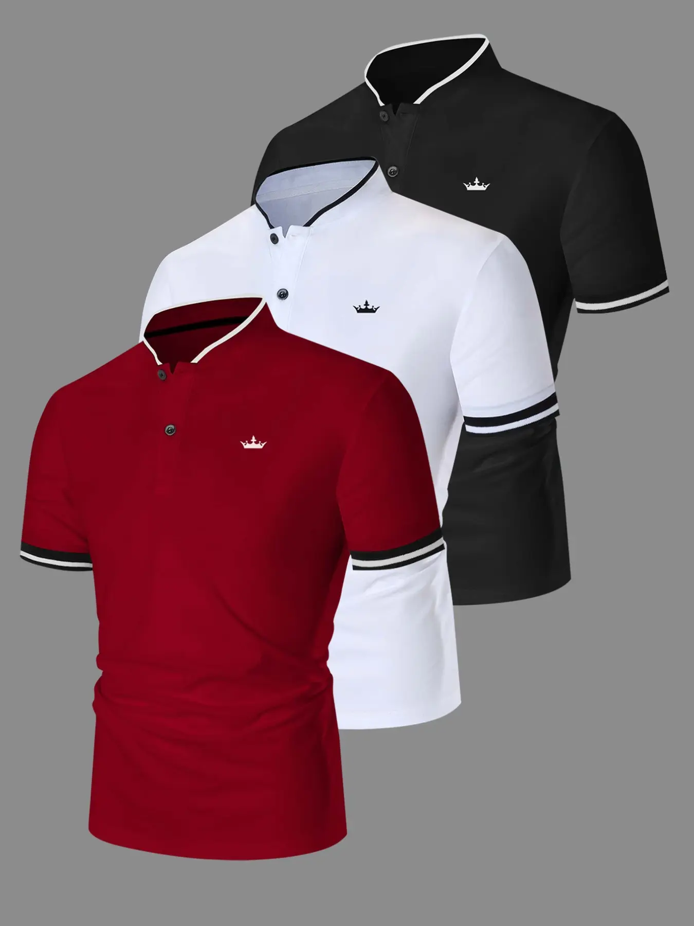 3-Pack Men's Button-Front Polo Shirts, Comfortable Fit Golf Shirts, Slimming Design, Ideal for Daily Casual Wear, Sporty Style, Athletic Style Shirt, Casual Sportswear