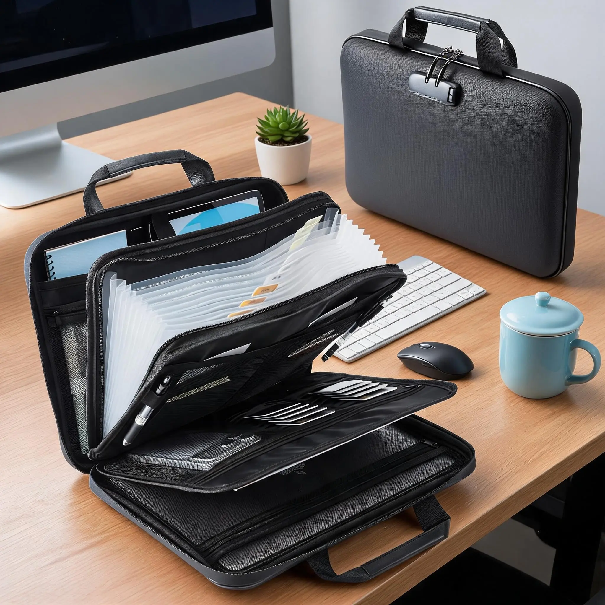 Garvee Fireproof and Waterproof Document Box with Lock, 13-Pocket Hard Shell Accordion File Organizer for Secure, Portable Storage of Important Papers at Office, Home, or Travel, Black