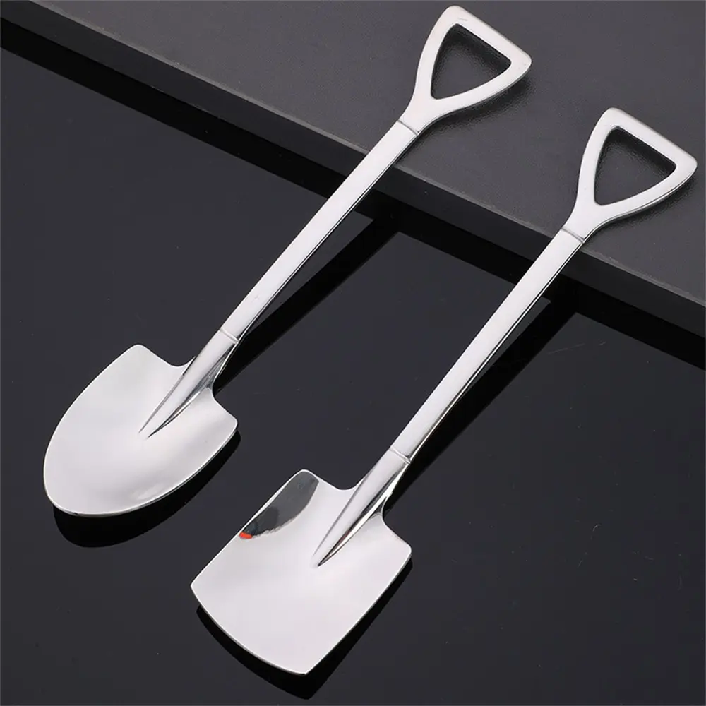 2 Pcs Dessert Spoons Stainless Steel Shovel Shape Coffee Ice Cream Spoons, Creative Tableware Tea Sugar Stirring Spoon for Party Festival Gift