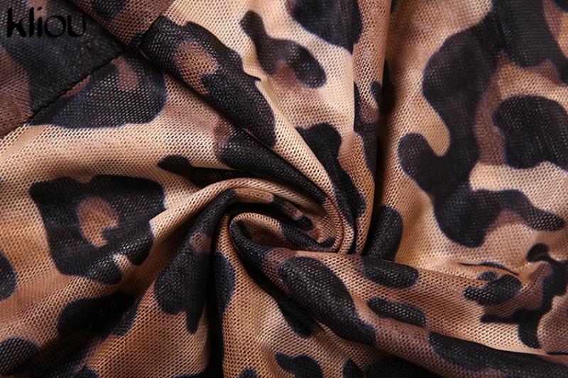 shapewear kliou Mesh Leopard Women Playsuits Sexy Hot Thin See Through Backless Full Sleeve Bodyshaping Romers Female Stunning Clubwear Womenswear Bodysuit Overalls Leopard_Brown Tops Halter Plaid