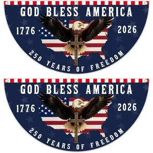 Polyester Patriotic 250th Anniversary USA Flags (2-Pack, Blue1) - 1.5x3 Ft God Bless America Fan Banners with Brass Grommets for National Day, Porch Decor (Home & Outdoor Supplies)