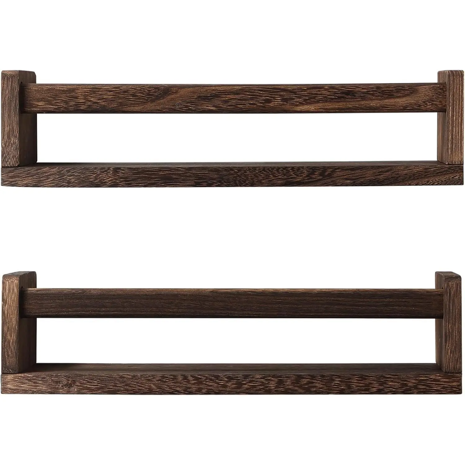 Nursery Book Shelves, Set of 2 Wood Floating Book Shelves for Kids Room, Kitchen Spice Rack, or Rustic Wall Mounted Shelves for Farmhouse Bathroom Décor (Carbon Brown)