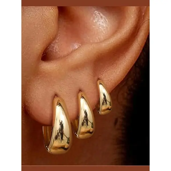3Pairs 14K Gold Plated Hoop Earrings Set for Women Chunky Tear Drop Earring Silver Plated Hypoallergenic Small Huggie Hoops Lightweight Tiny Thick Trendy Hoop Earrings Stacks Earring Stacking Set Earrings Jewelry for Multiple Piercing
