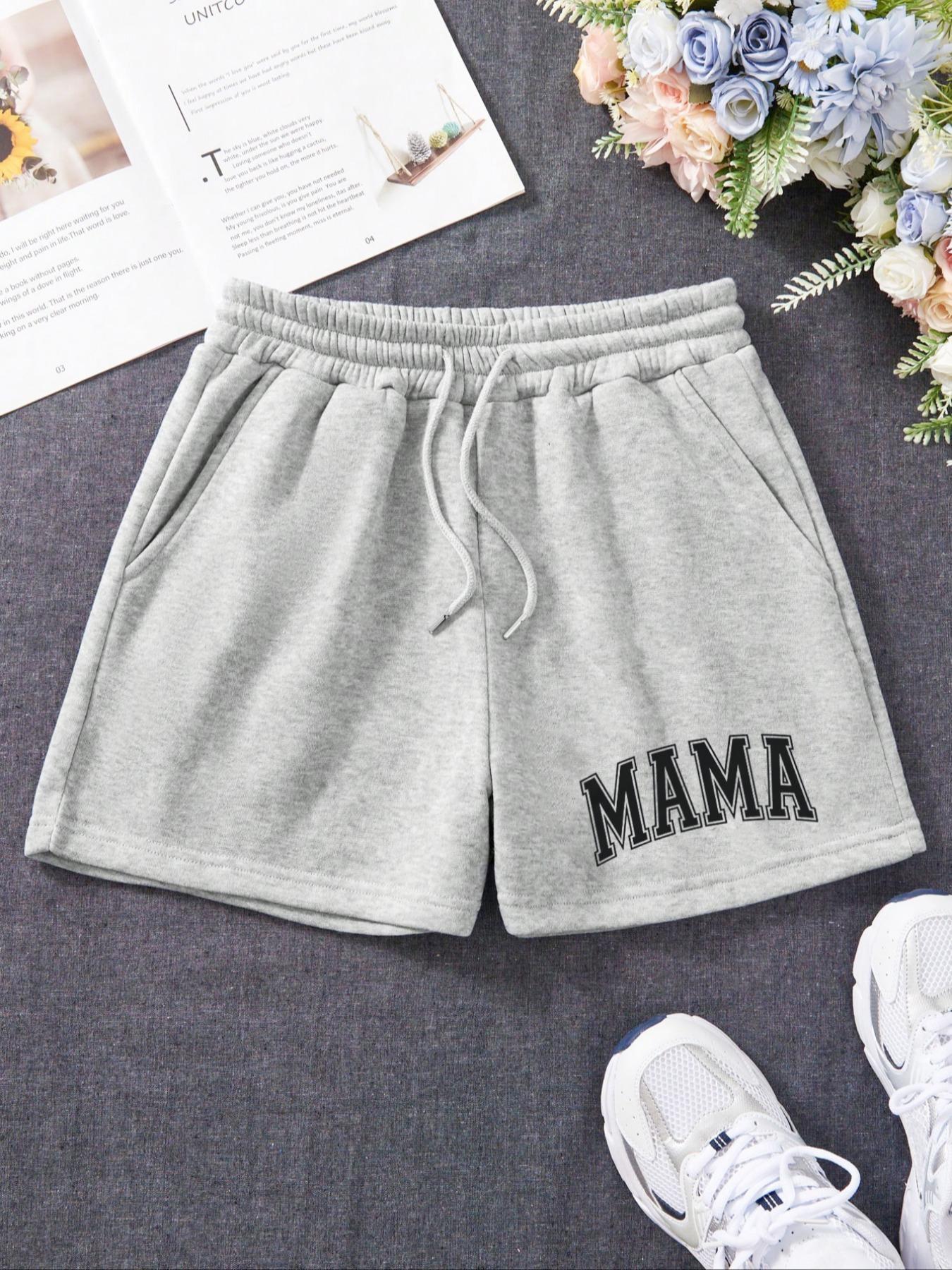 Women's Letter Print Drawstring Waist Shorts, Casual Elastic Waist Pocket Shorts for Summer, Ladies Bottoms for Daily Wear