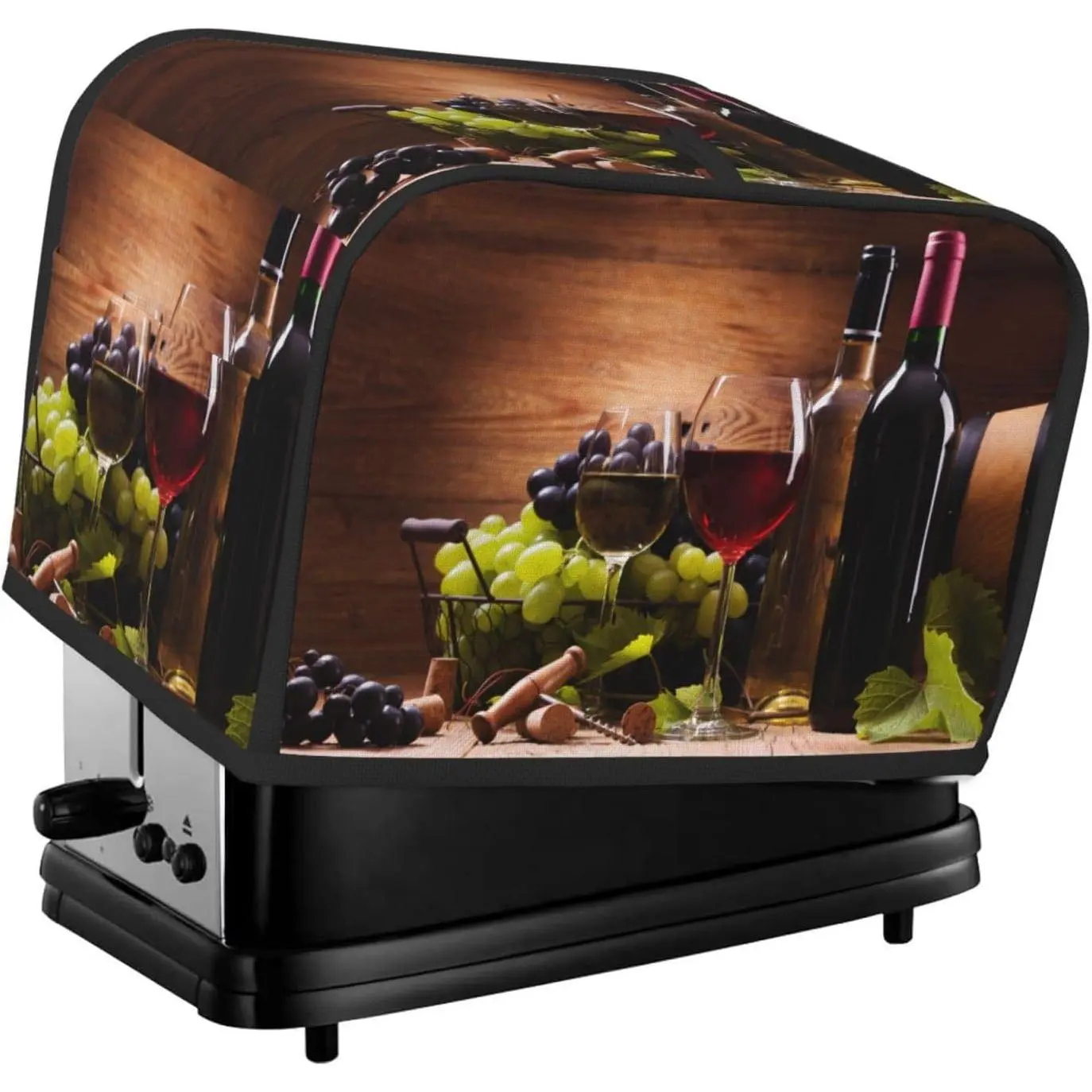 Red Grape Print Wooden 2-Slice Toaster Cover - Modern, Durable, Synthetic Fabric Dust Cover for Small Kitchen Appliances, Tabletop Dining Room Decor Gifts