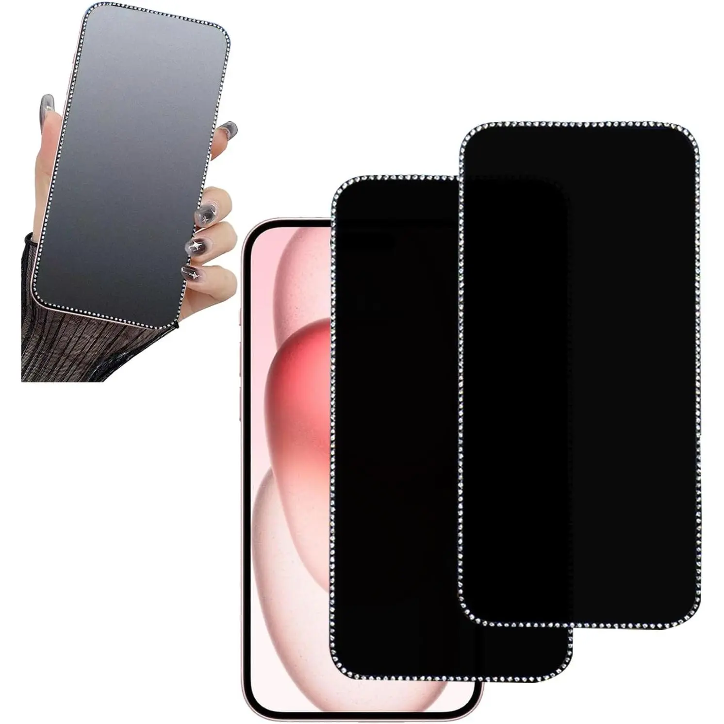 2 count Glitter  Matte Screen Protector suit for  13 Pro Max/ 14 Plus, Anti-Spy Bling Shiny Sparkling Tempered Glass Suit for  13 Pro Max/ 14 Plus 6.7Inch
