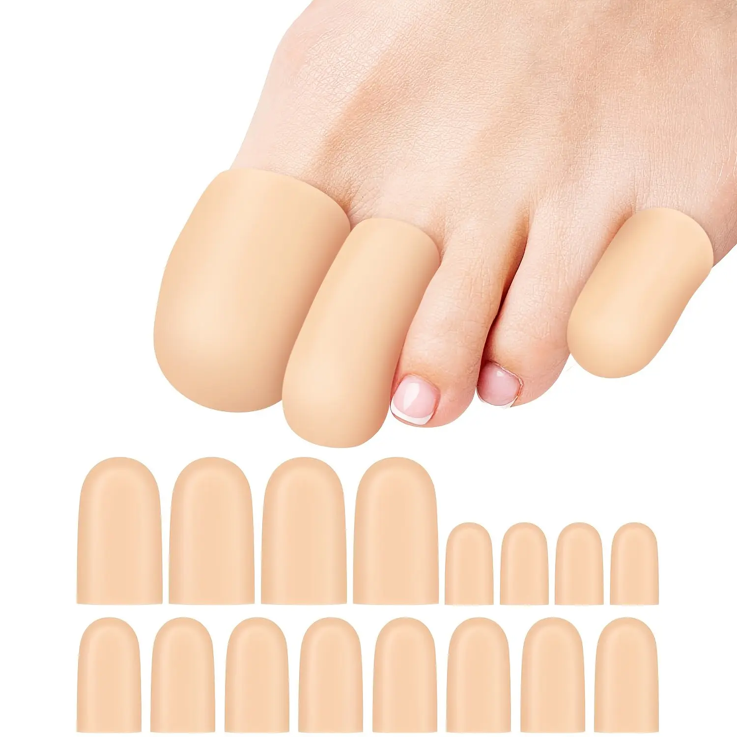 16 Piece Silicone Toe Protectors, Unisex Gel Toe Caps, Ideal for Ingrown Toenails, Callus Pads, Corns, Blisters, 4 Long + 8 Medium + 4 Small
