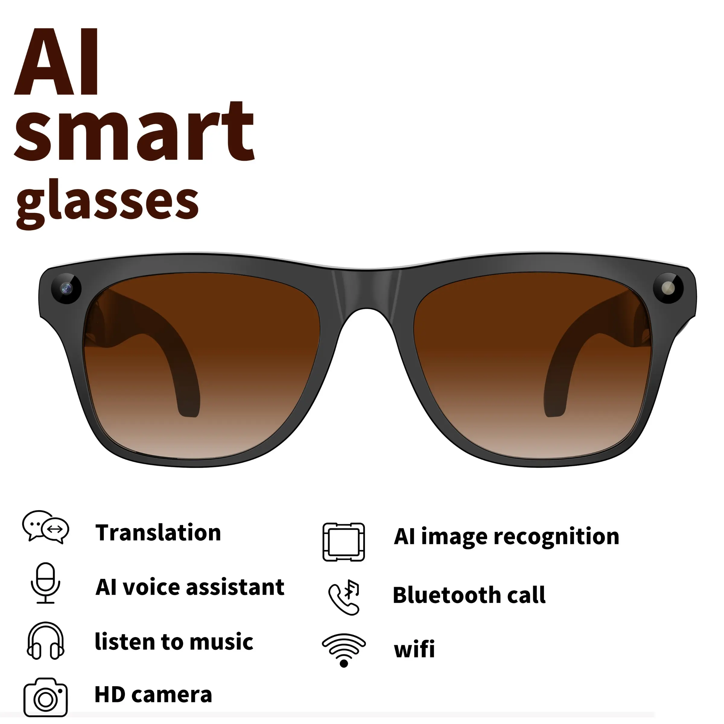 Xpone Ai Smart Glasses with Camera, 1080P HD Outdoor Sunglasses, Wi-Fi Bluetooth-compatible Call Recording, Real-Time Translation, Unisex