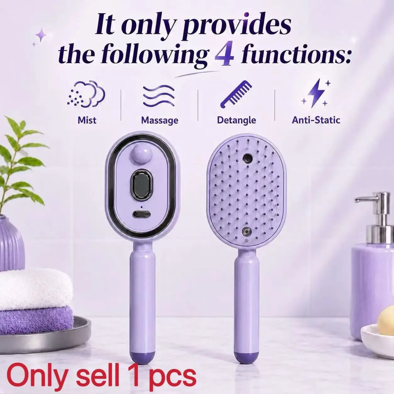 2026 New Electric Spray Cushion Massage Comb, Detangling Brush, detangling hairbrush, Self-Cleaning Water Mist Hair Comb, Scalp Massager for Curly, Wavy, Straight Hair