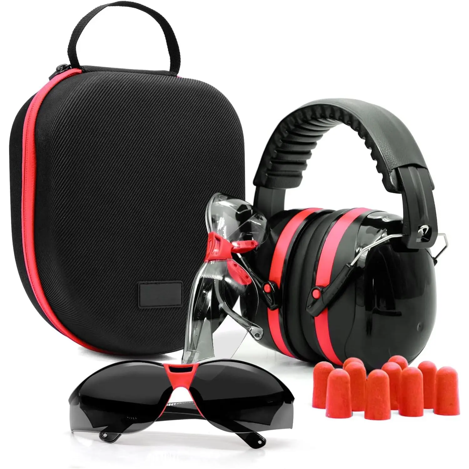 Shooters' Shooting Ear Protection Kit - Earmuffs, Safety Glasses, Earplugs & Hard Case, Noise Reduction Gear for Gun Range, Hunting