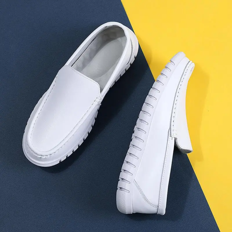 Nurse shoes flat bottom non-slip breathable soft sole deodorant leather one-pedal doctor shoes customization