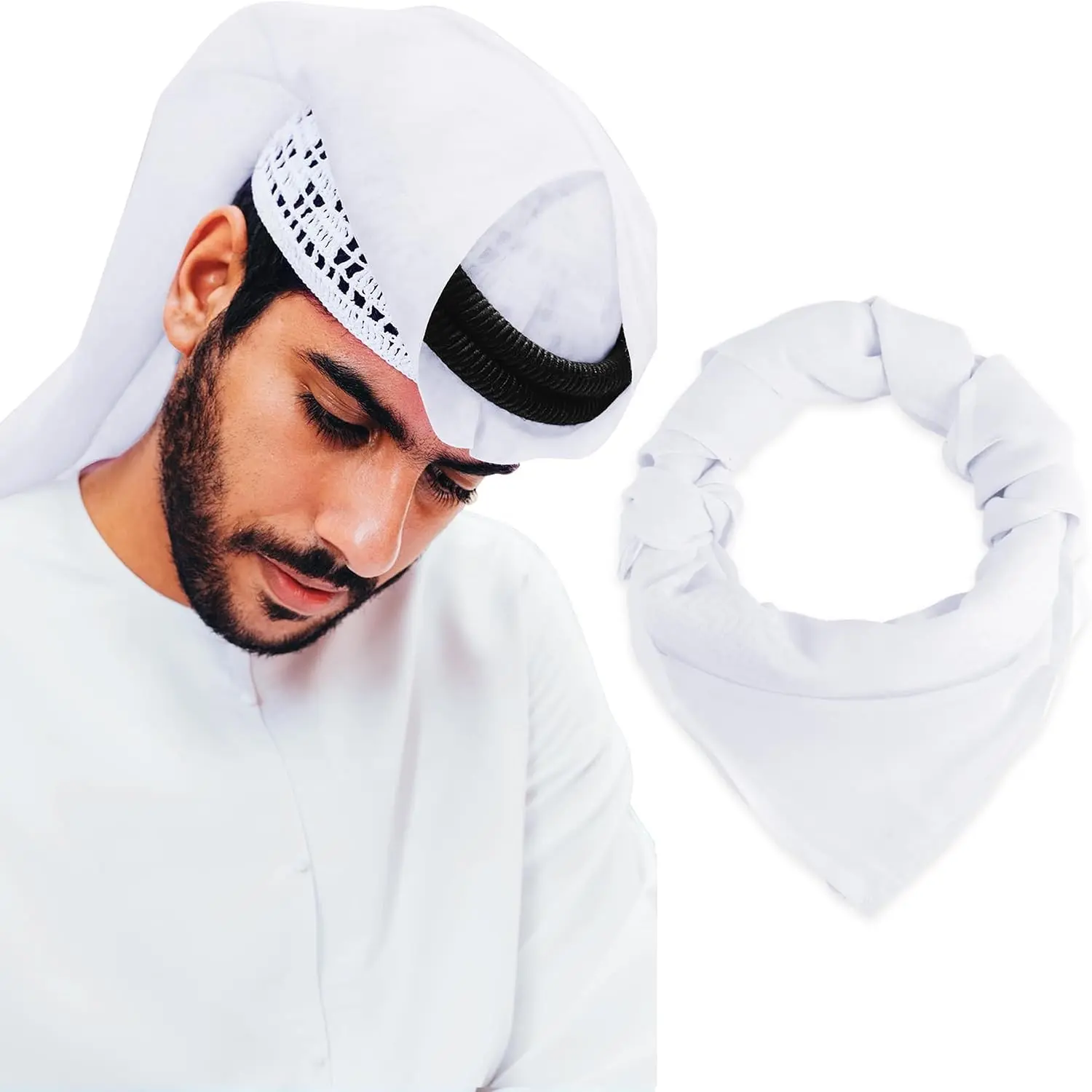 Traditional 55x55 in Square Keffiyeh Shemagh Head Scarf, Muslim Arab Saudi Dubai Turban Head Wrap for Men