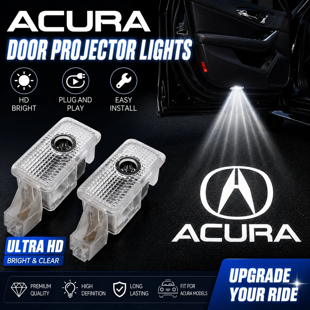 2pcs LED Car Welcome Lights, Vehicle Welcome Light, Car Door Projector Lights, Car Accessories, Compatible with Acura MDX/ZDX/TL/TLX/RLX, Automotive-grade Materials, Non-destructive Modification, Ready-to-use, Festival Offer