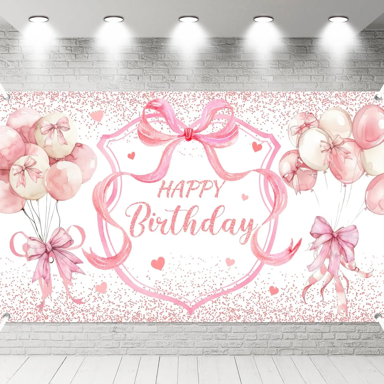 Bow Birthday Backdrop, 6 x 3.6 ft  Happy Birthday Party Banner for Girls and Women, Photography Background for Photo Booth and Cake Table