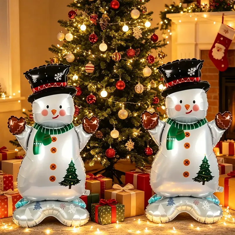 2pcs Christmas Snowman Foil Balloons, 3D Stand-Up Snowman Balloons with Hat Scarf, Indoor Outdoor Decor, Kids Birthday Photo Props