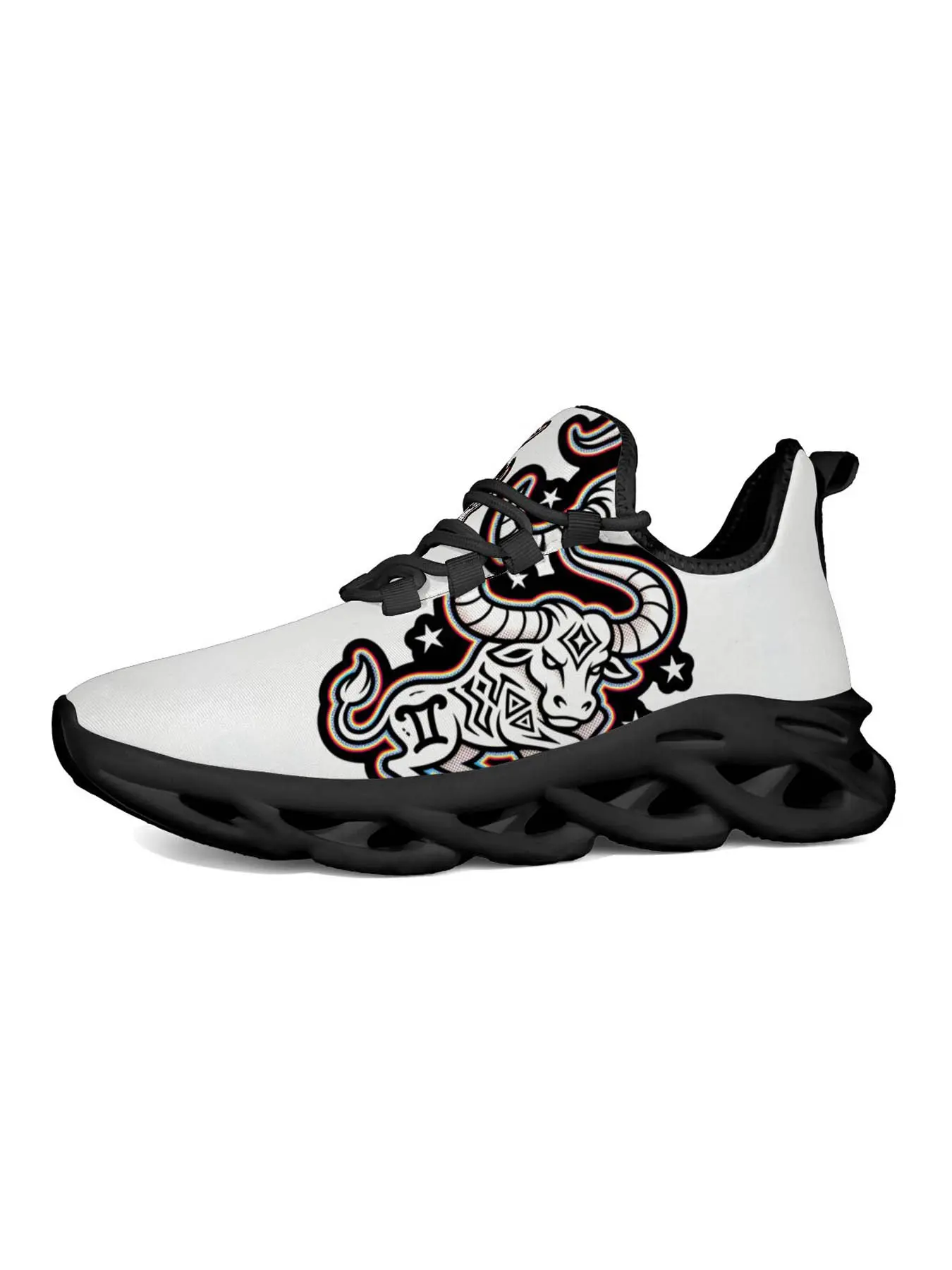Men's Taurus Zodiac Sports Shoes, Street Fashion, Embossed Sole, Unique Print, Art Style, Reflective Design, Night Run Essential