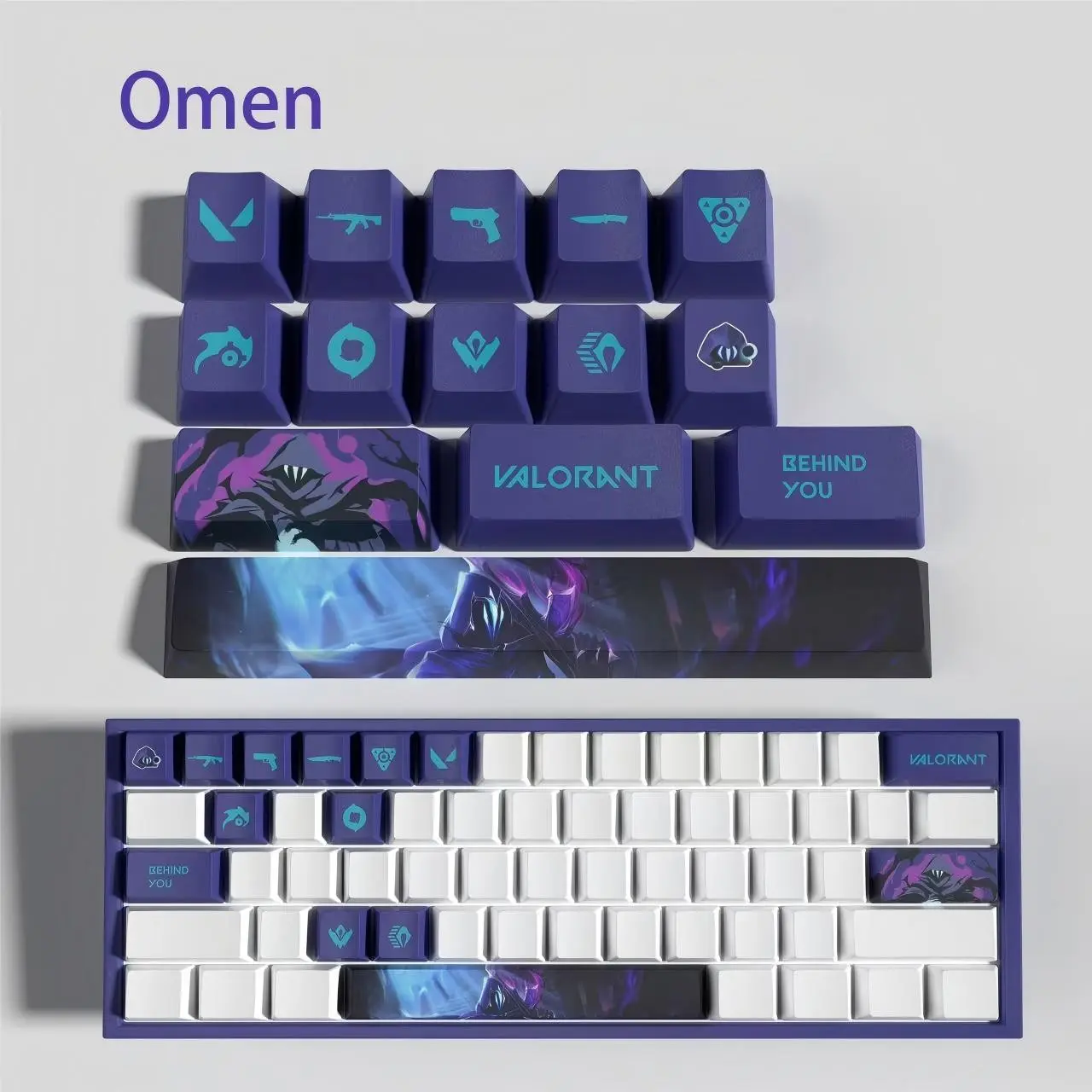 Valorant Theme Agent Omen 14-Key Pbt Keycaps Set, Five-Sided Heat Transfer, Durable & Comfortable, Perfect for Gaming Enthusiasts