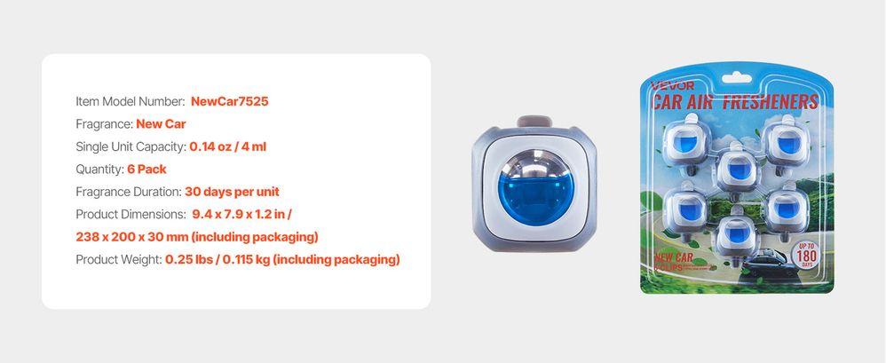 Car Air Freshener 6-Pack New Car Scent Vent Clip 4ml Each Vent Air Fresheners