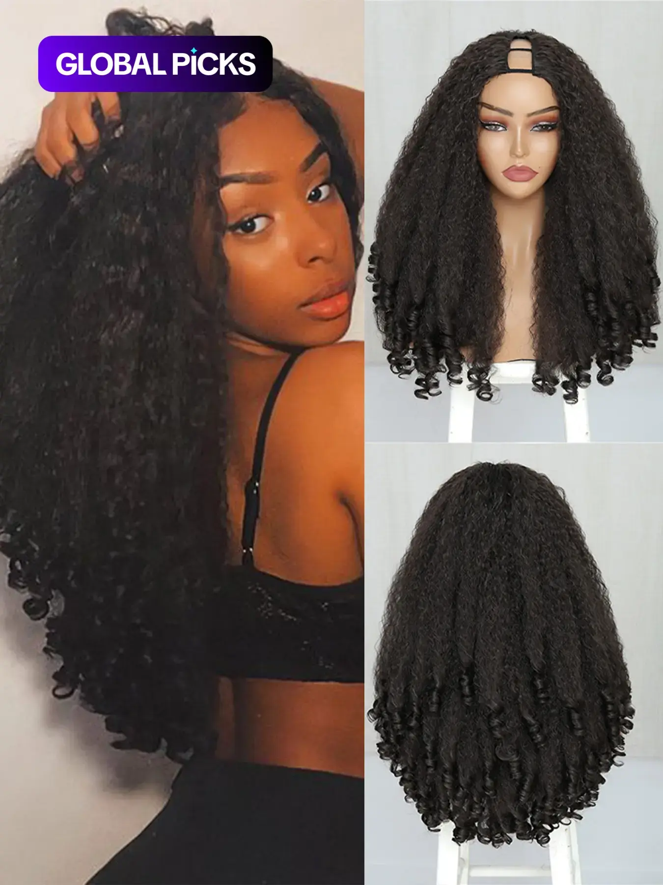 20 Inch Long Coily U Part Wigs for Women, Gorgeous Fluffy Wigs without Bangs, Synthetic Full Machine Wigs for Party, Daily Use