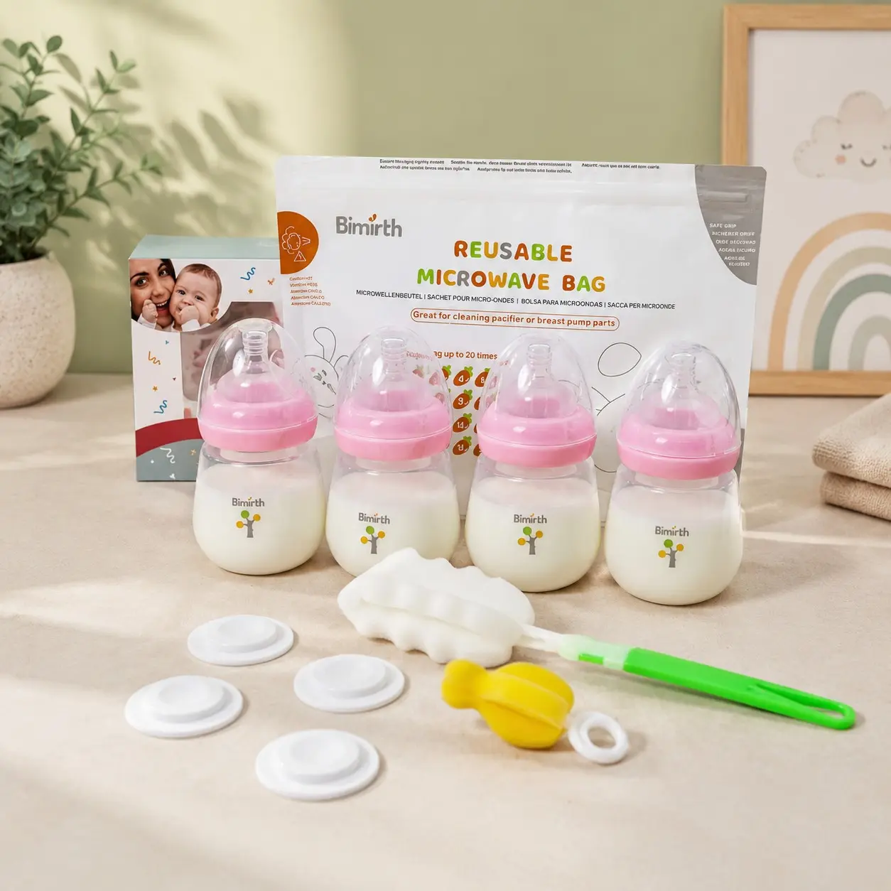Newborn 180ML Wide Mouth Anti-Colic Baby Milk Bottle Set, BPA-Free, Drop-Resistant, Multi-Functional, Unisex, Daily Feeding & Storage