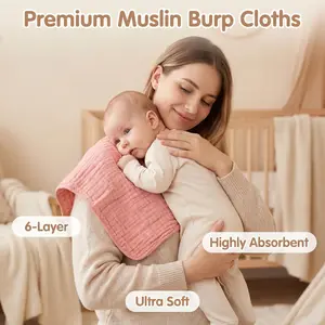 Tdhd.10 Pack Six-Layer Cotton Burp Cloths, Soft Absorbent, Unisex, Suitable for Newborns, Plain Edge Design, Batch Number Pgj-001