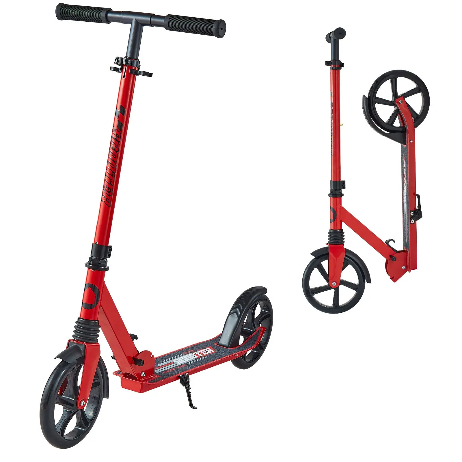 VEVOR Kids 2-Wheel Kick Scooter for Ages 8+, Adjustable Height Handlebar, Wide Anti-Slip Deck, Foldable, Lightweight Compact Design, 220 lbs Max Capacity, Red Black, Outdoor Use