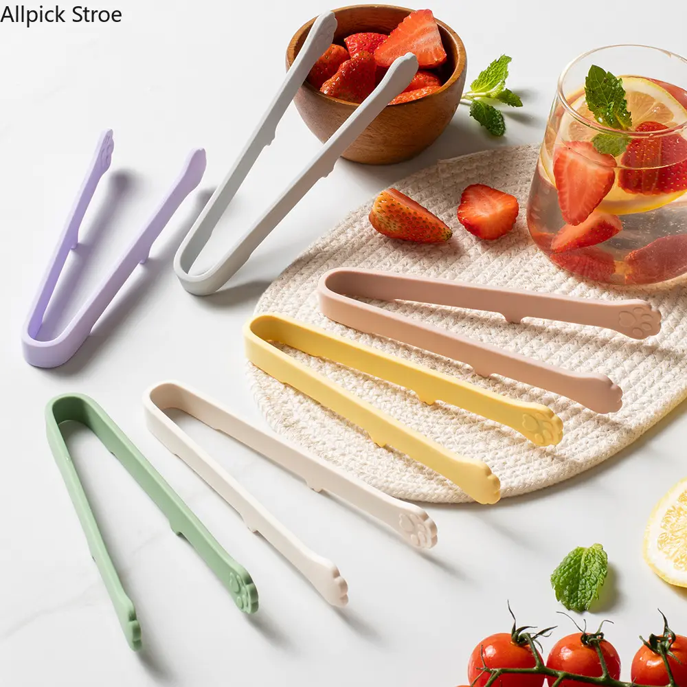 Cute Cat Paw Kitchen Tongs, 6-Piece Silicone Food-Grade Utensils for Snack Serving, Salad, and Ice Cubes, Six Tongs