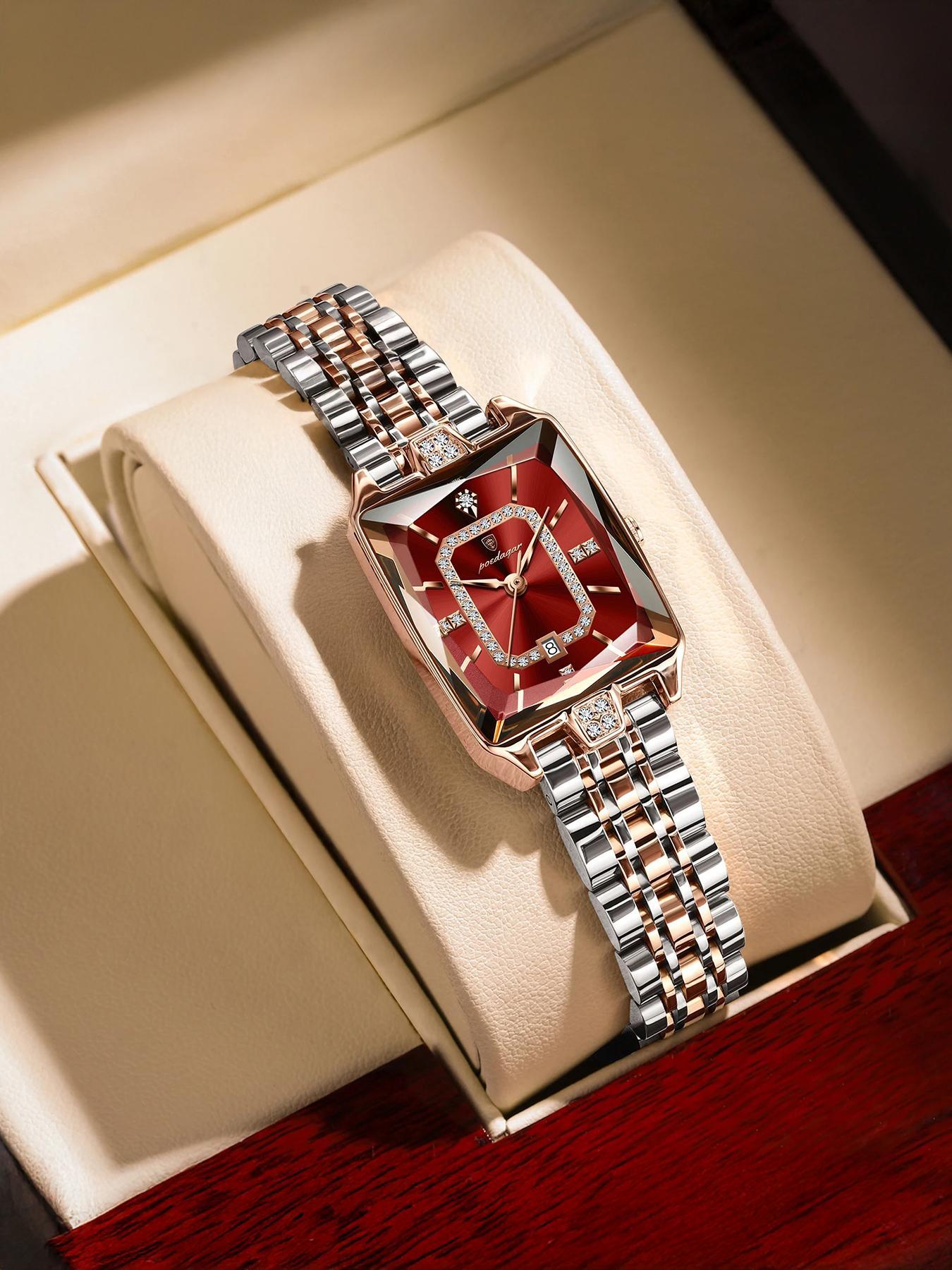 Women's Elegant Rectangle Dial Analog Quartz Watch, Exquisite Trendy Wristwatch, Fashionable Watch for Women As Gift with Box, Modern Fashionable Wristwatch