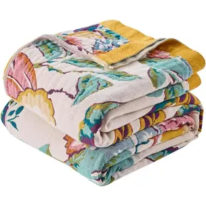 Boho Throw Blanket Farmhouse Decor Throw Blanket Bohemian Blanket for Bed 100% Cotton Muslin Woven Couch Blanket All Seasons Quilt Bedroom (C-Beige, 50"x60")