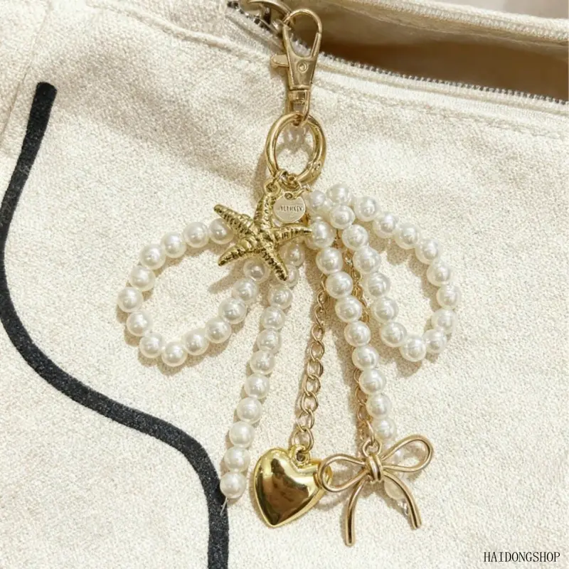 Sweet Coquette Pearl Bow Silver Heart Bag Charm, Dainty Romantic Car Keychain Pendant, Soft Girly Purse Decor For Women Daily Handbag Casual Commute Outfits,love