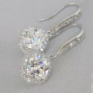 Exquisite Fashion Silver Color Inlaid White Zircon Dangle Earring for Women Trendy Party Engagement Wedding Jewelry