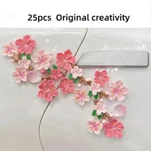 3D Floral Resin Car Sticker, Traceless Peel Off Peach Blossom Decor Decal for Cars, Water Resistant DIY Interior & Bag Accessory,Rose,Valentine,Charm,Silver,Snowman,Gingerbread,Santa,Charms