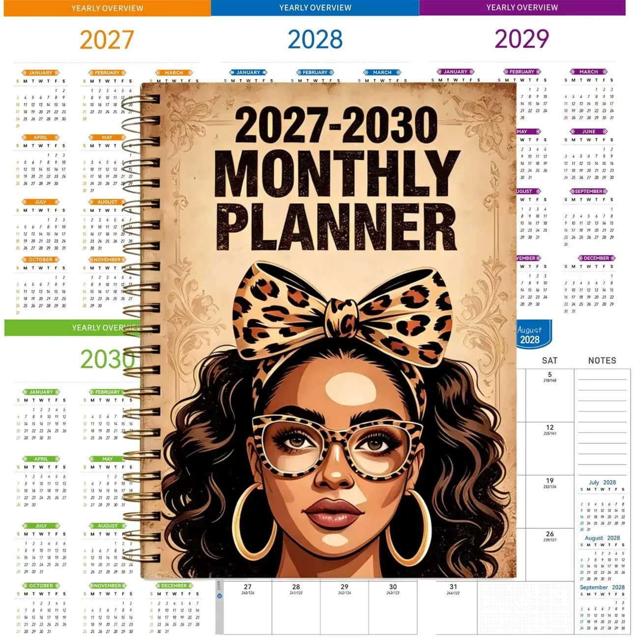 2026-2030 Monthly Calendar - From January 2026 to December 2030, 5-year monthly calendar, ladies' themed cover design, annual calendar planner, month labels, 60-month calendar, 13.97 cm x 21.08 cm, Calendar Display, Notebook Planner, Yearly Planner