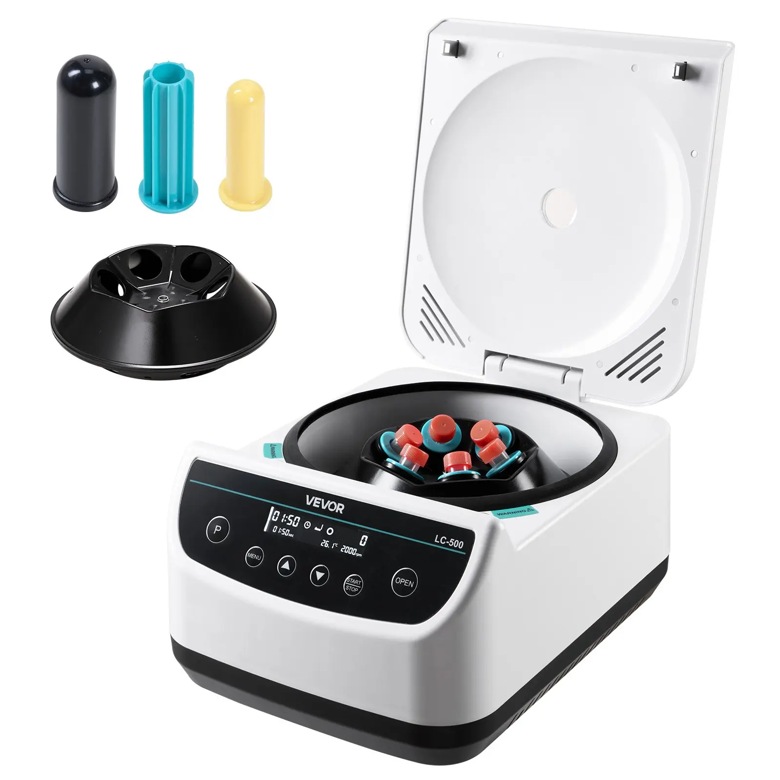 VEVOR Electric Laboratory Centrifuge Machine with Timer, 500-4000rpm Low Speed, 100-2100xg RCF, 1 Rotor for 2/5/10/15/50ml Tubes, Automatic, Heat Protection, Ideal for Biology Experiments
