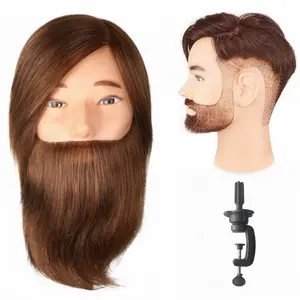 Male Mannequin Head with Human Hair, 8-Inch Straight Beard Manikin for Men, Cosmetology Practice Cutting & Styling, Includes Stand
